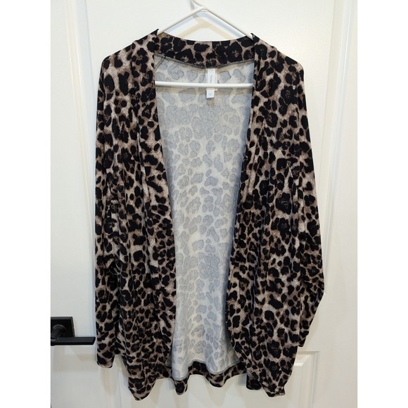 Honeyme Sweaters - HoneyMe Leopard Print Black Knit Cardigan Duster Women's L Casual Warm‎ Cozy